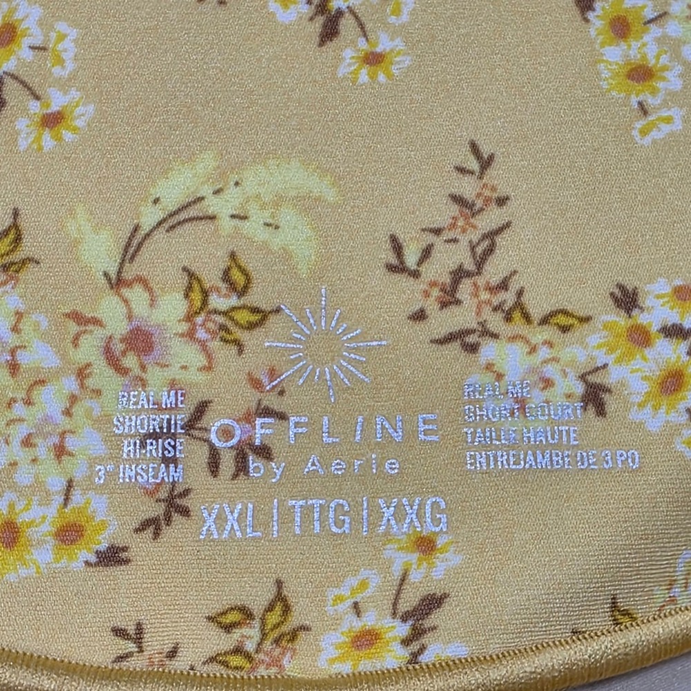 Offline by Aerie Real Me Crossover Shortie Shorts XXL Yellow Floral Activewear - Picture 5 of 9